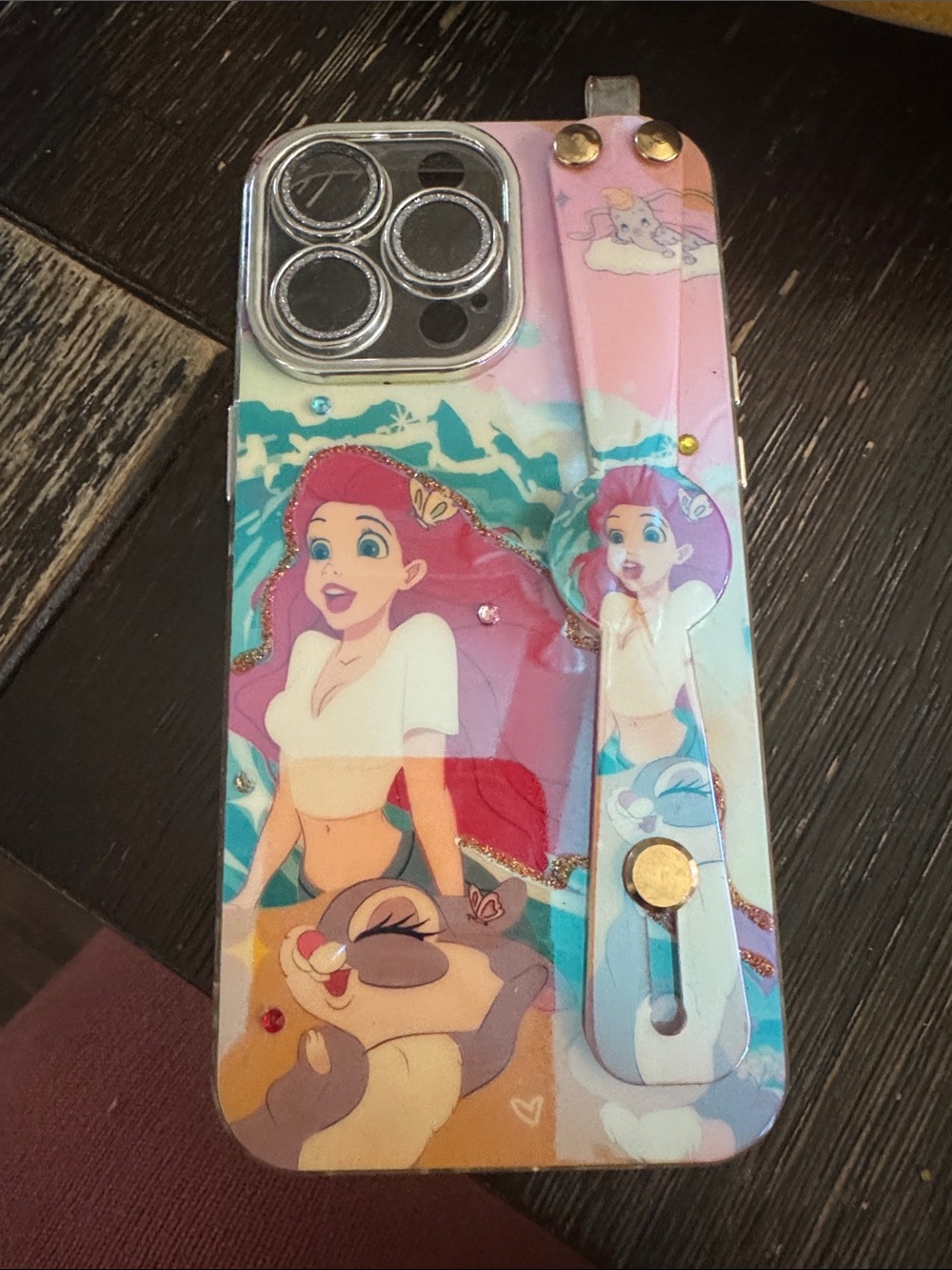 Pink Mermaid Disney-Style IPhone 15 pro max Case with Hand Strap